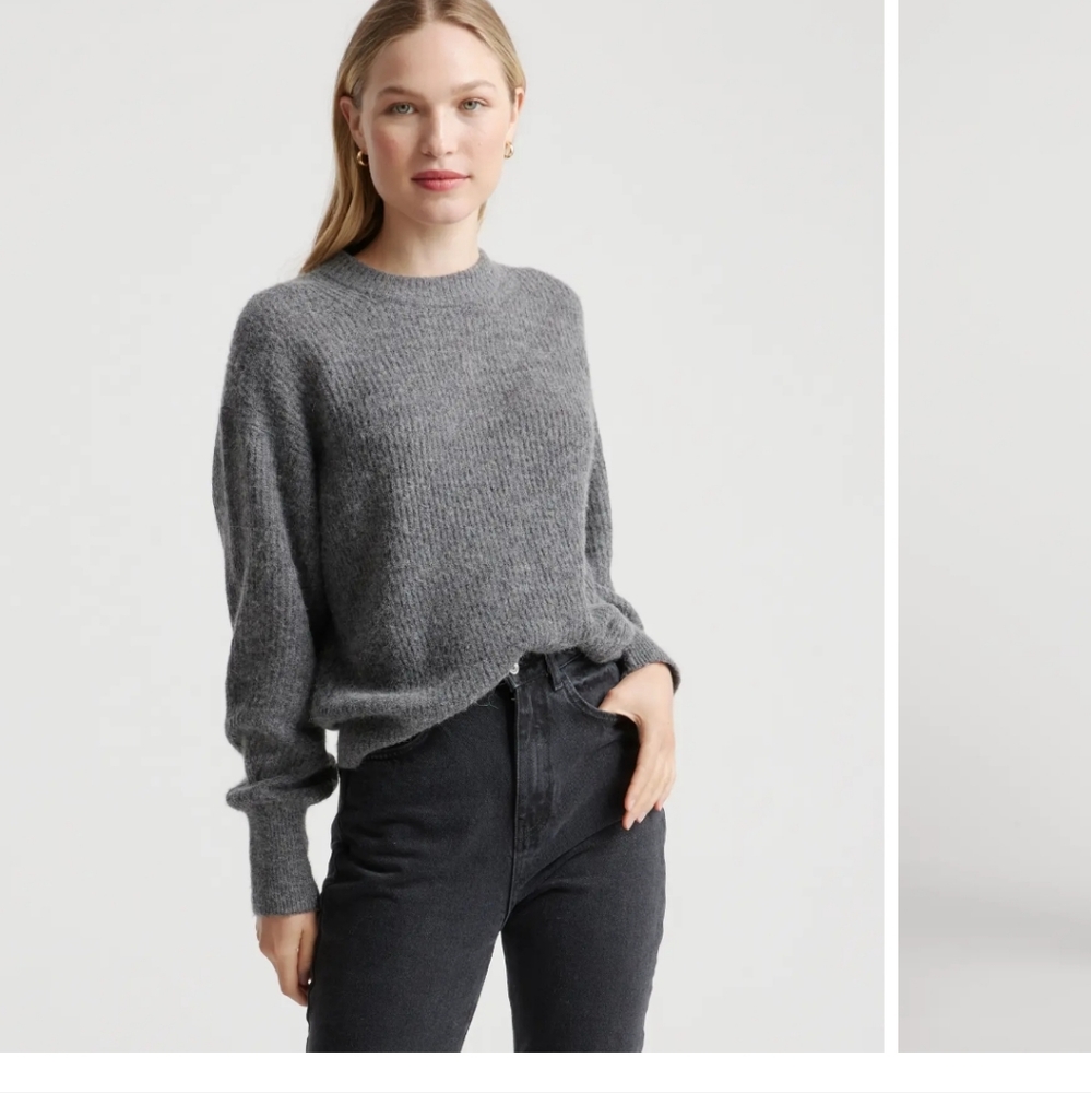 New Quince Baby Alpaca  Wool Crewneck Sweater  Gray Large